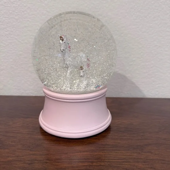White Unicorn Friends Musical Snow Globe with Pink Base - Picture 3 of 5